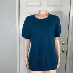 McDuff Women's Sweater XL Teal Blue Cashmere Crew neck Short sleeve Q3-6